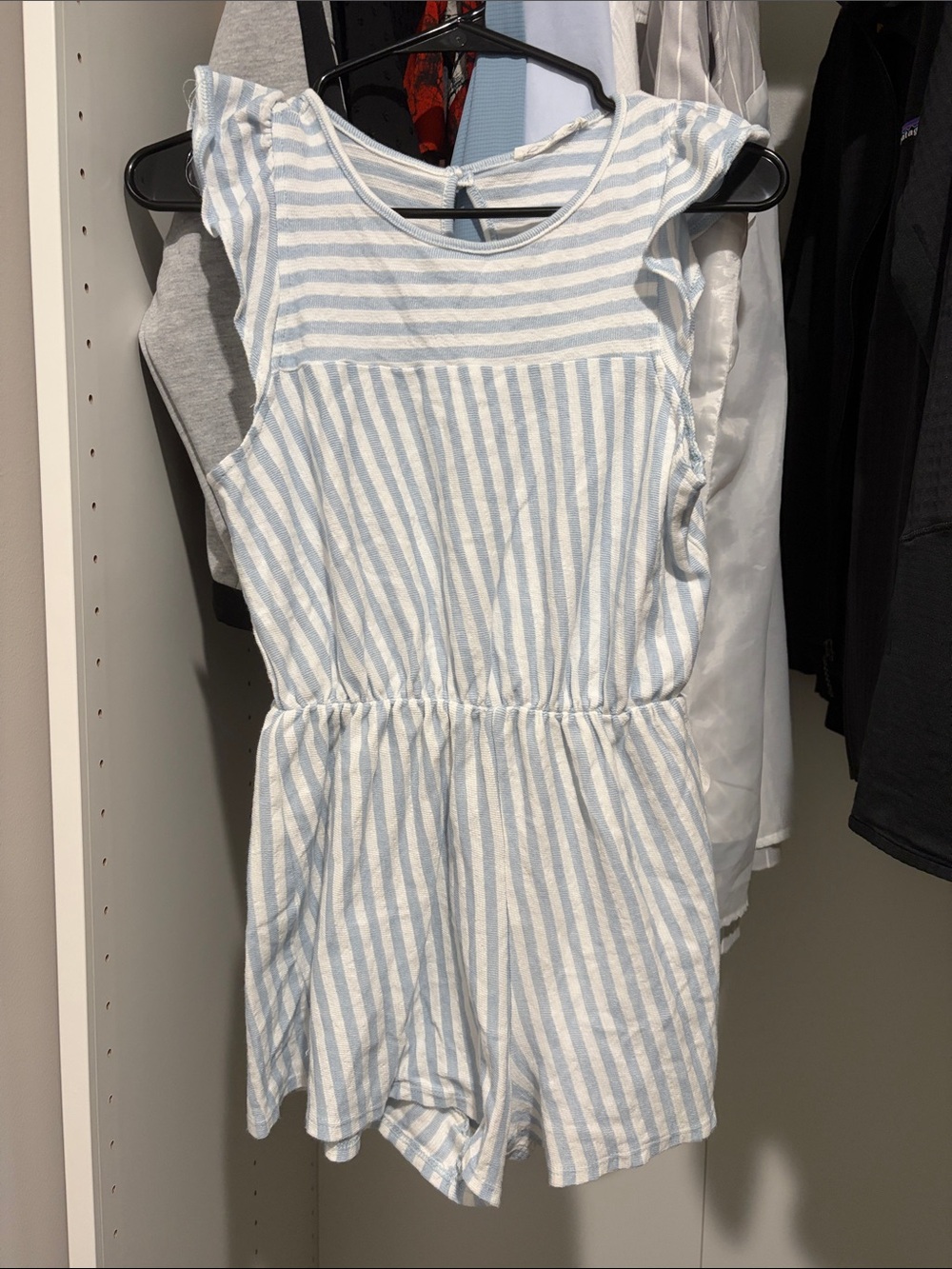 Girls' Blue and White Striped Cotton Romper Dress